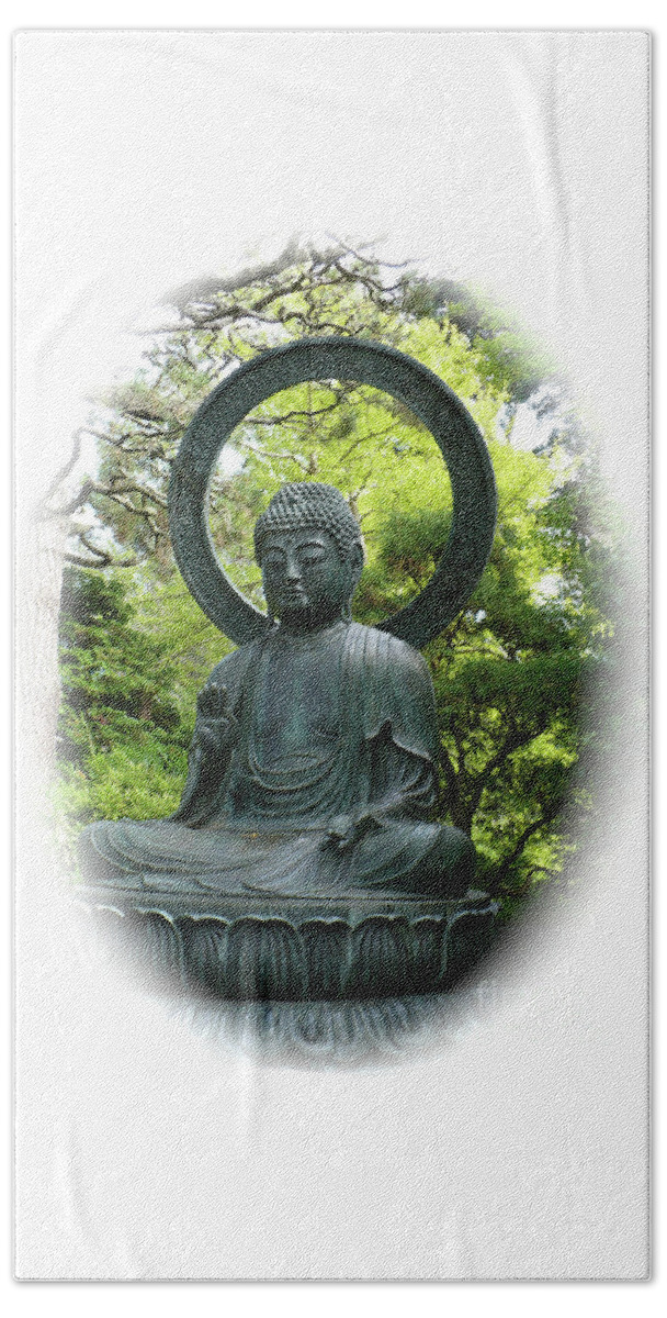 Buddha Beach Towel featuring the photograph Buddha Statue in Green by Carol Groenen