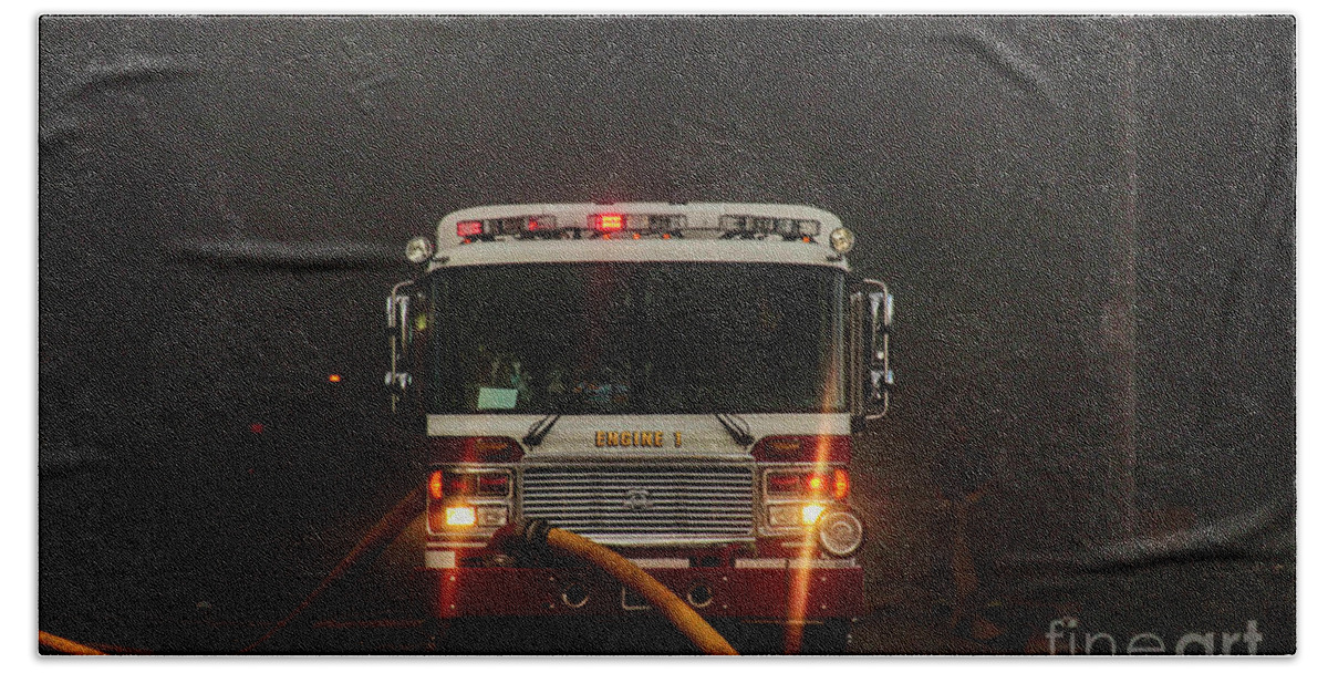 #fire #firefighter #firefighters #firefighterlife #firefighter_brotherhood #firefighters_unite #firefighterfamilies #firefighterfamily #firefighter_art #firefighter_feuerwehr #hdr Hdr2019 #firephotography #firephotographer #firefighterpride #firefighterlife #firefighter_love #buffalony #buffalofiredept #buffalove #chiefmiller #workingfire #firebrigade Jimlepard.com #smoke #smokeeaters #brave #brotherhood #tradition #firefighter_brotherhood Beach Towel featuring the photograph Buffalo Fire Dept Engine 1 by Jim Lepard