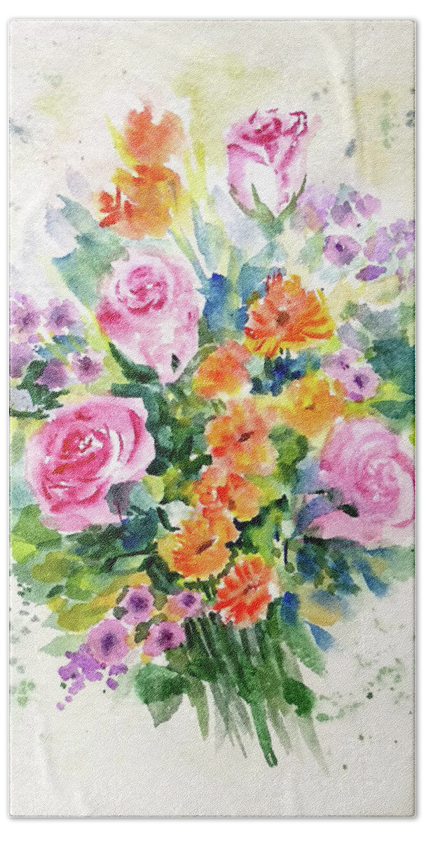 Flowers Beach Towel featuring the painting Bunch of flowers by Asha Sudhaker Shenoy
