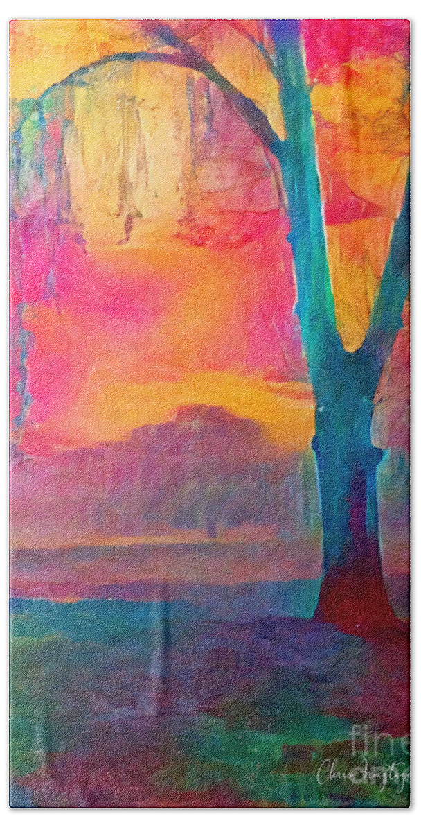 Australia Beach Towel featuring the painting Bush Sunset by Chris Armytage