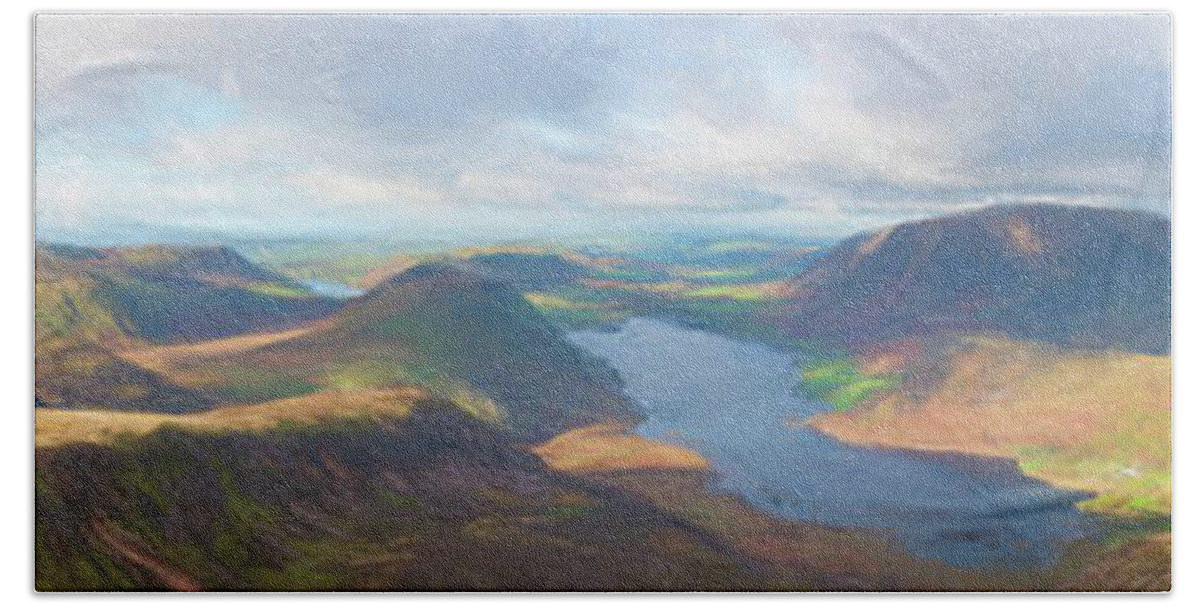 England Beach Towel featuring the digital art Buttermere and Crummock Water Panorama by Roy Pedersen