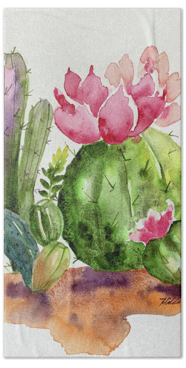 Cactus Beach Towel featuring the painting Cactus and Succulents by Hilda Vandergriff