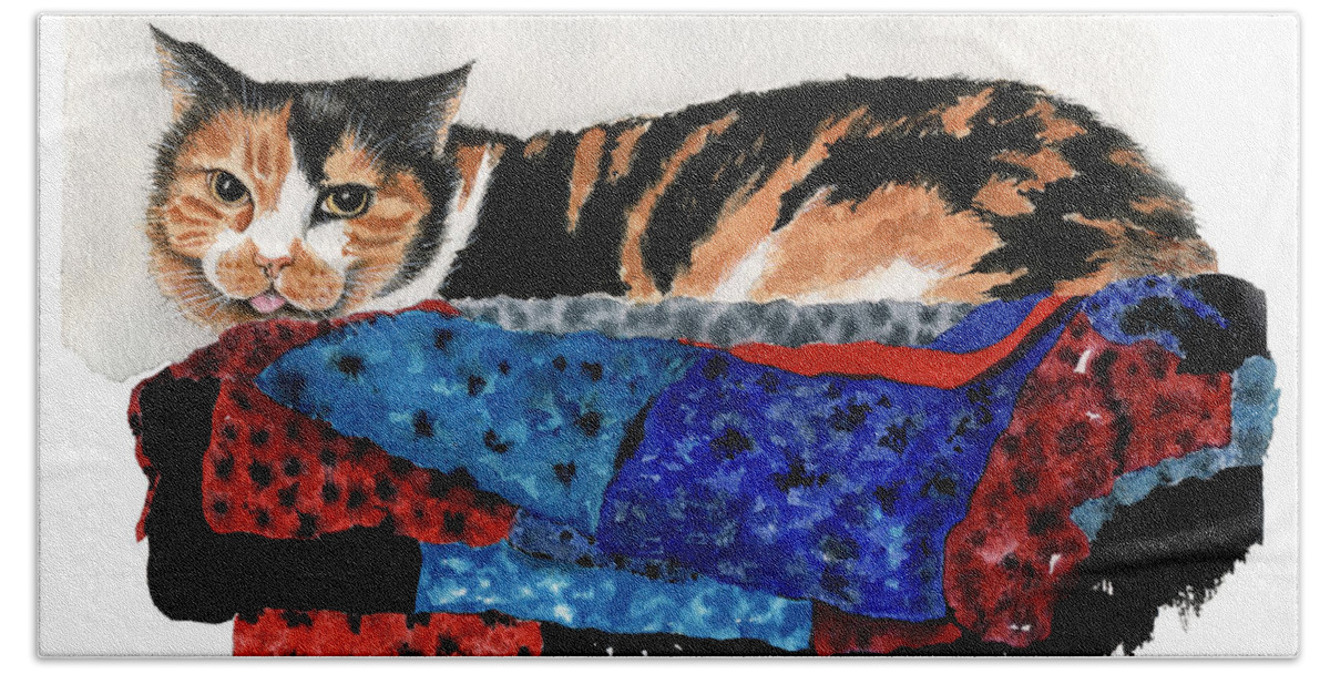 Cat Beach Towel featuring the painting Calico Cutie by Louise Howarth