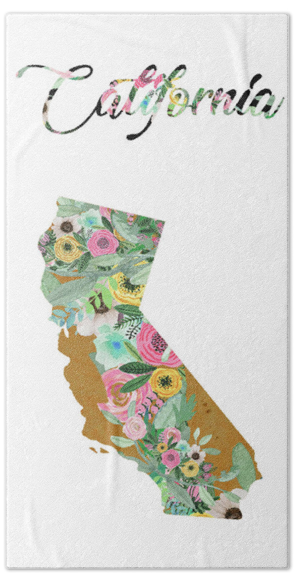 California Collage Beach Towel featuring the mixed media California by Claudia Schoen