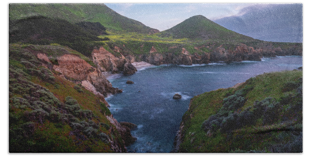 Big Sur Beach Towel featuring the photograph California Coastal Inlet Spring by Mike Reid