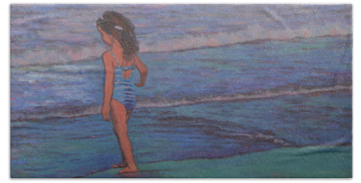 La Jolla Beach Towel featuring the painting California Girl by Beth Riso