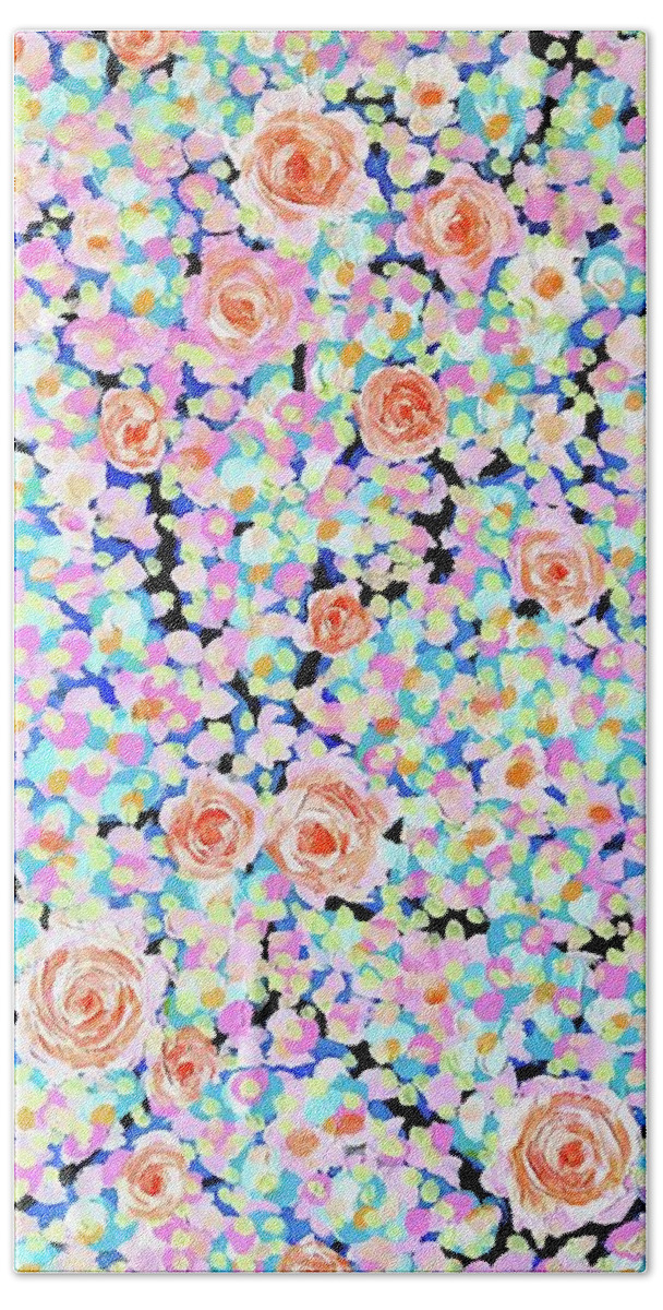 Rose Garden Beach Towel featuring the painting California rose garden by Wonju Hulse