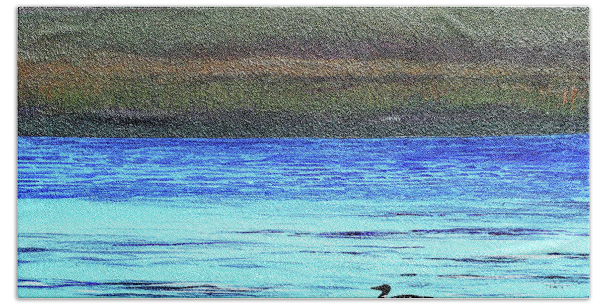 Moorhead Lake Beach Towel featuring the painting Call of the Loon by Paul Gaj