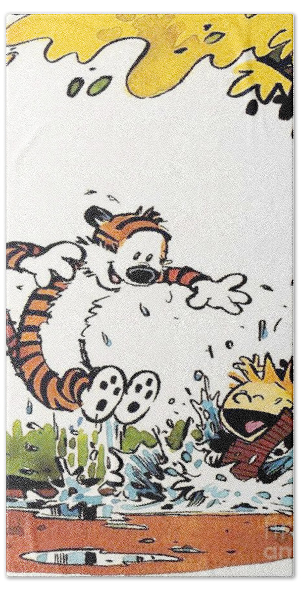 Calvin Beach Towel featuring the digital art Calvin And Hobbes Playing by Rkzn