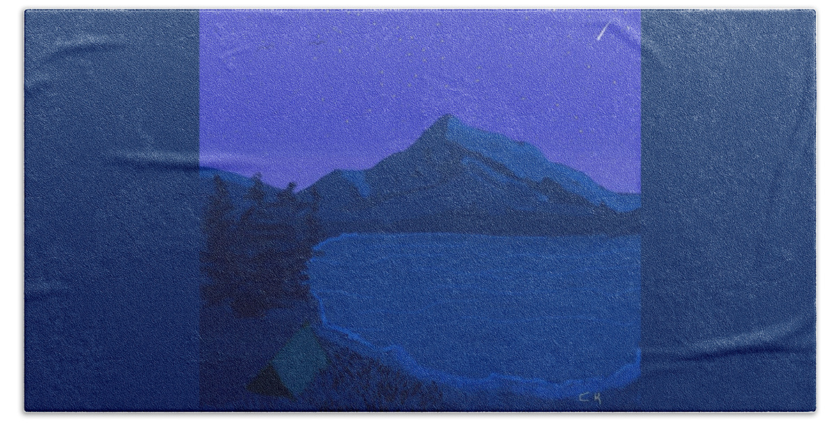 Lake Beach Towel featuring the digital art Camping by a Midnight Lake by Chance Kafka