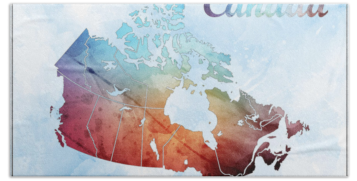 Art & Collectibles Beach Towel featuring the drawing Canada Map Style 5 by Greg Edwards
