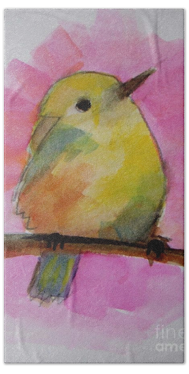 Canada Warbler Beach Towel featuring the painting Canada Warbler at Dusk by Vesna Antic