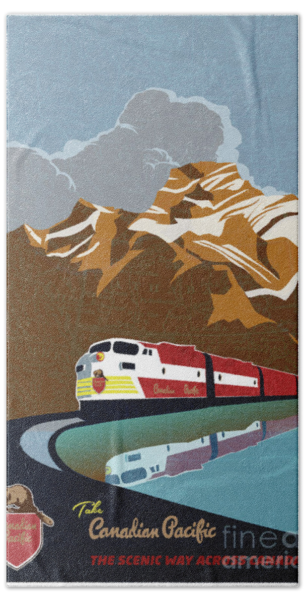 Travel Poster Beach Sheet featuring the painting Canadian Pacific Rail Vintage Travel Poster by Sassan Filsoof