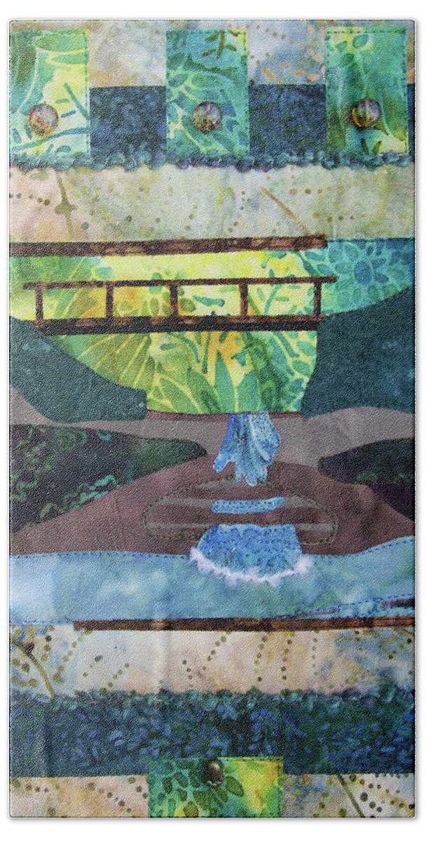 Art Quilt Beach Towel featuring the tapestry - textile Cascades by Pam Geisel
