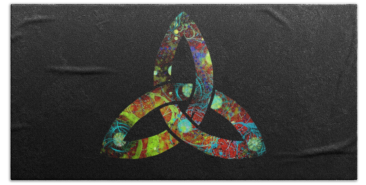 Triquetra Beach Towel featuring the drawing Celtic Triquetra or Trinity Knot Symbol 1 by Joan Stratton