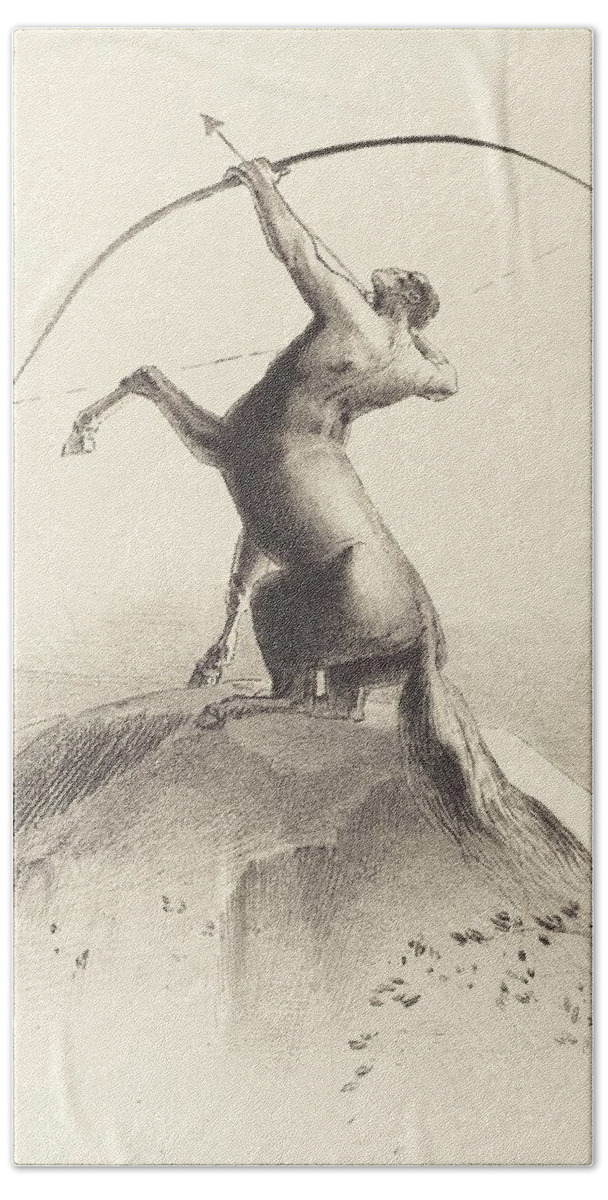 Centaur Beach Towel featuring the drawing Centaur Visant Les Nues by Odilon Redon