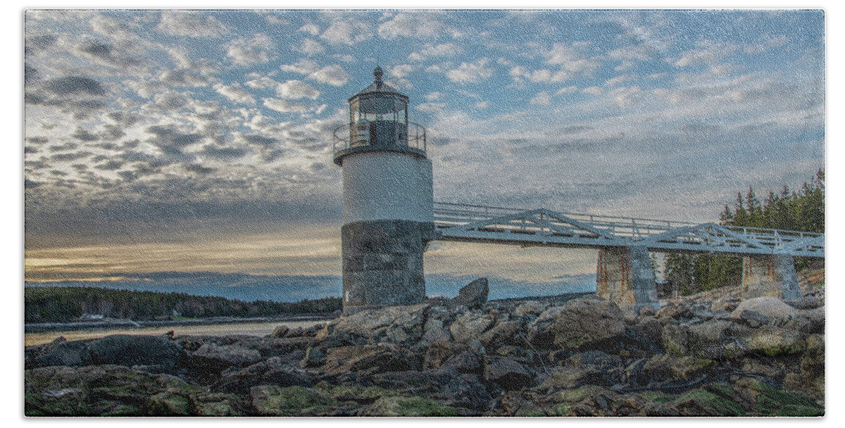 Marshall Point Lighthouse Beach Towel featuring the photograph Centered Light by Tony Pushard