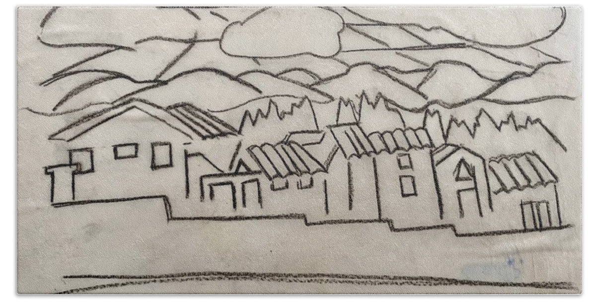 Plein Air Beach Towel featuring the painting Charcoal Houses Sketch by Suzanne Giuriati Cerny