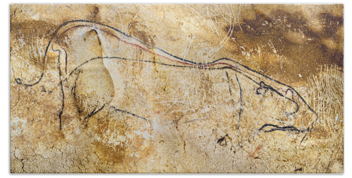 Chauvet Cave Lions Beach Towel featuring the digital art Chauvet Cave lions courting by Weston Westmoreland