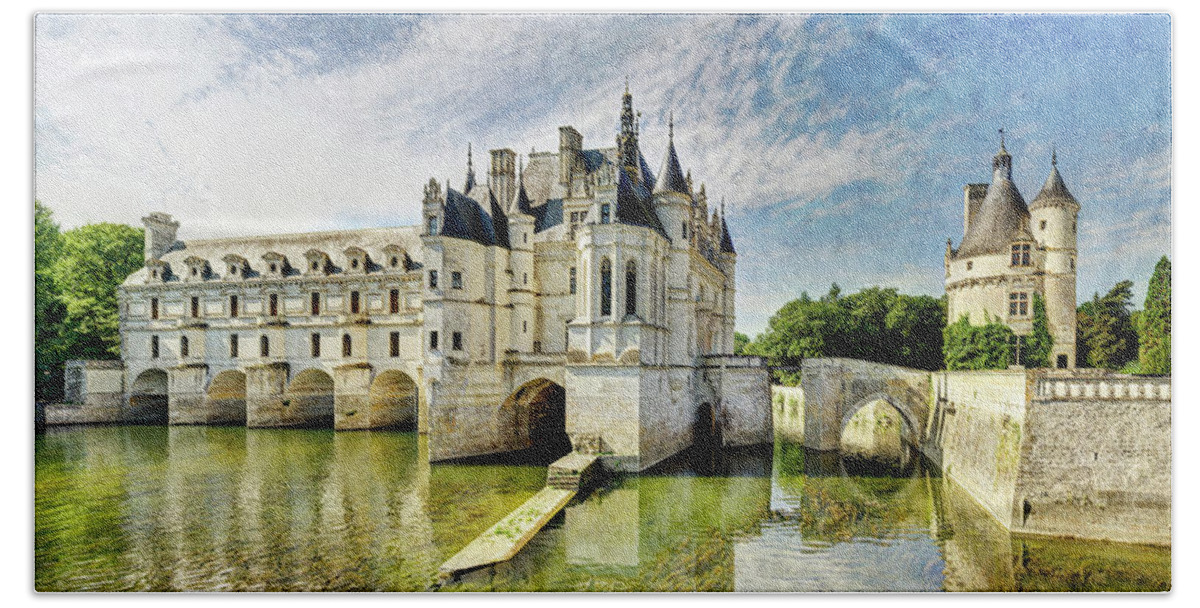 Chateau De Chenonceau Beach Towel featuring the photograph Chenonceau from the North Bank - Vintage Version by Weston Westmoreland