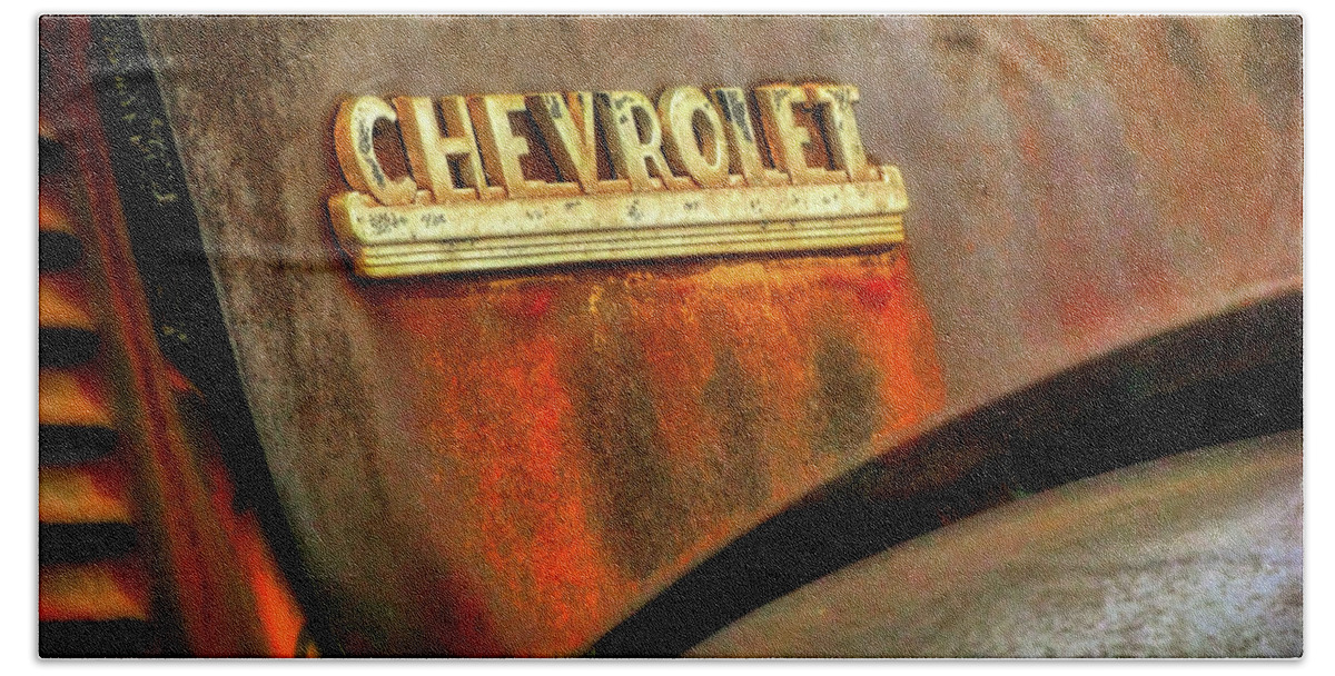 Corrosion Beach Towel featuring the photograph Chevy hood by Micah Offman
