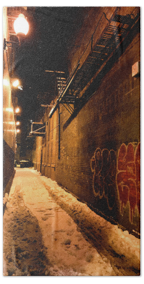 Chicago Beach Towel featuring the photograph Chicago Alleyway at Night by Shane Kelly
