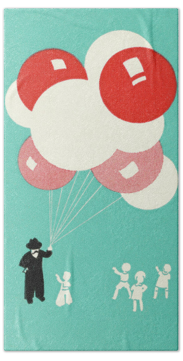 Balloon Beach Towel featuring the drawing Children and Man with Balloons by CSA Images