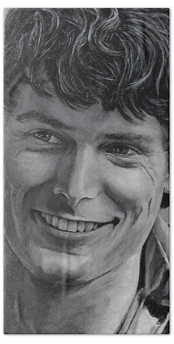 Christopher Reeve Beach Towel featuring the painting Christopher Reeve by Matthew Mezo