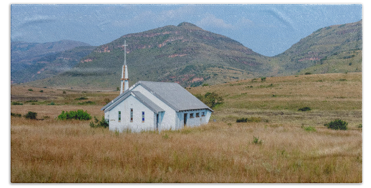 Tall Grasses Beach Towel featuring the photograph Church Along the Road by Marcy Wielfaert