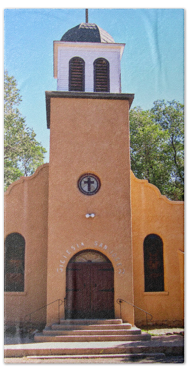 Cerrillos Beach Towel featuring the photograph Church in Cerrillos, NM by Segura Shaw Photography