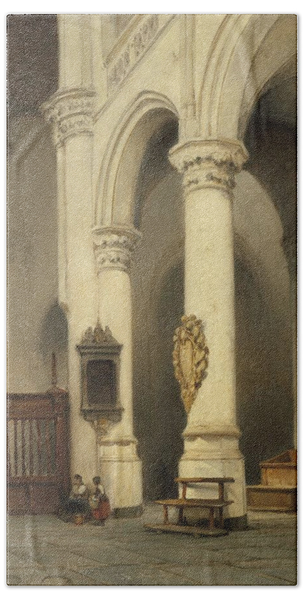 Canvas Beach Towel featuring the painting Church Interior. by Johannes Bosboom -1817-1891-