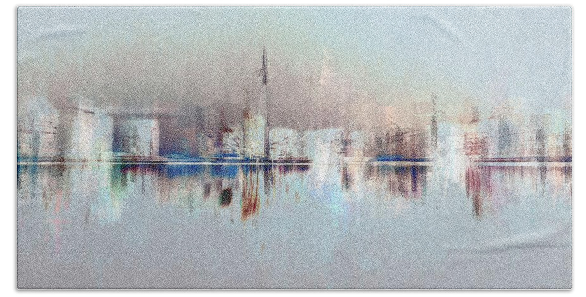 Cityscape Beach Sheet featuring the digital art City of Pastels by David Manlove