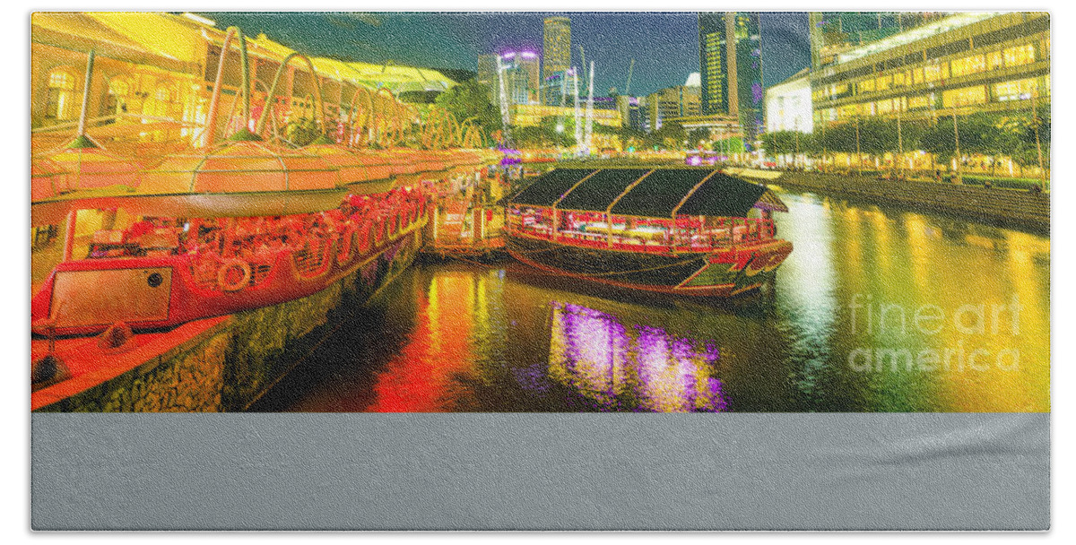 Singapore Beach Towel featuring the photograph Clarke Quay night by Benny Marty