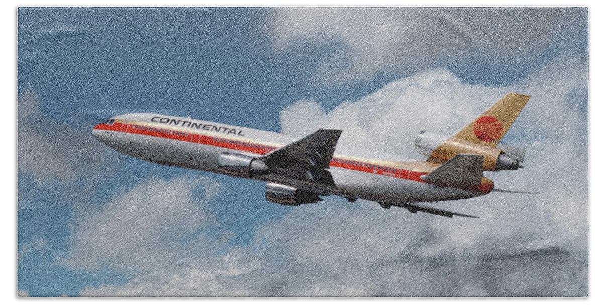 Continental Airlines Beach Towel featuring the photograph Classic Continental Airlines DC-10 by Erik Simonsen