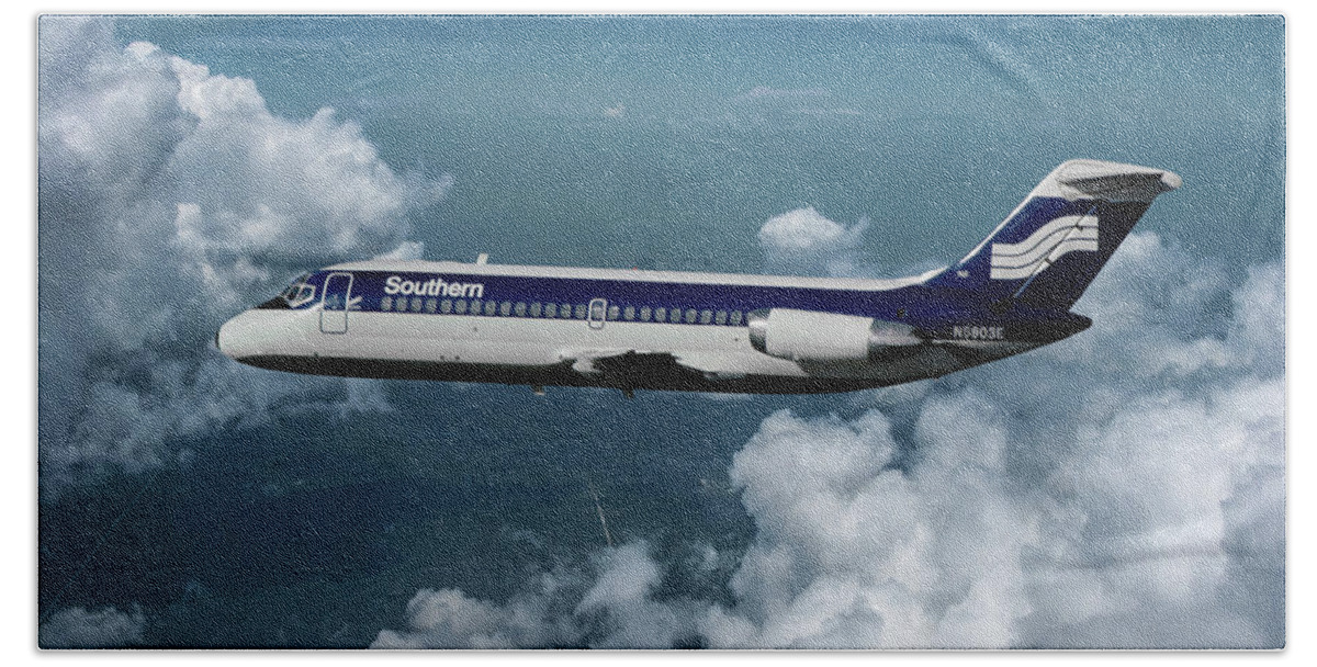 Southern Airways Beach Towel featuring the mixed media Classic Southern Airways DC-9 by Erik Simonsen