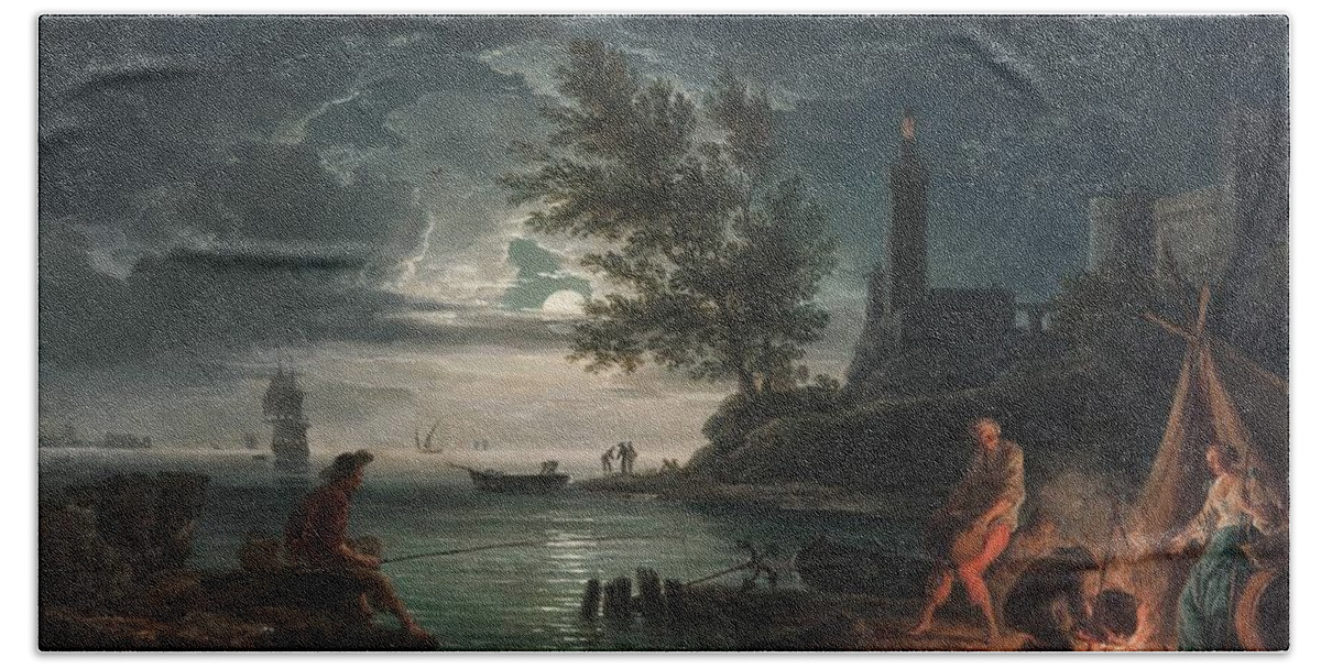 Night Beach Towel featuring the painting Claude-Joseph Vernet - The four times of day- Night by Celestial Images