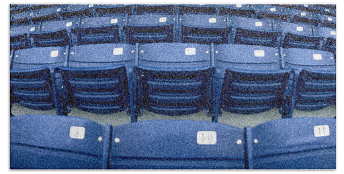 Photography Beach Towel featuring the photograph Close-up Of Blue Empty Seats Of Shea by Panoramic Images