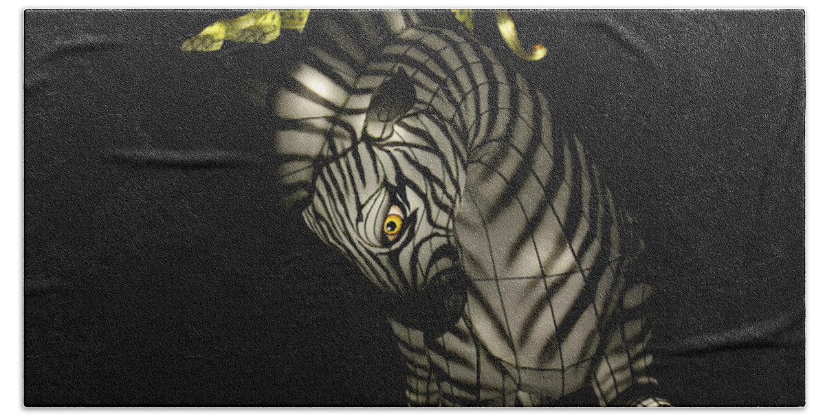 Zebra Beach Towel featuring the photograph Closeup of Zebra Christmas Decoration in Palm Desert by Colleen Cornelius