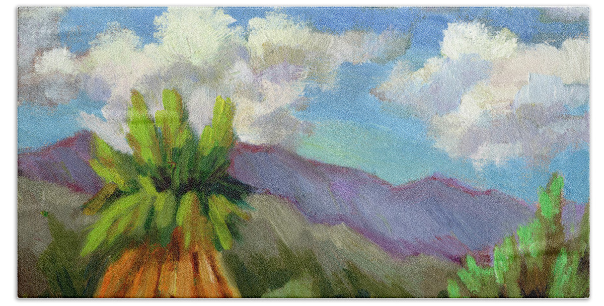 Clouds Beach Towel featuring the painting Clouds Passing The Santa Rosa Mountains by Diane McClary