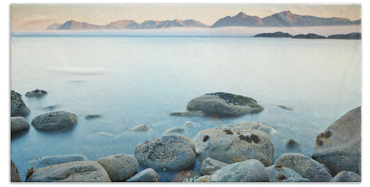 Estock Beach Towel featuring the digital art Coastal Landscape, Nordland, Norway by Luigi Vaccarella