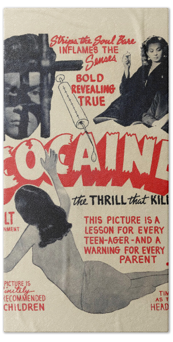 Drug Beach Towel featuring the painting Cocaine: The Thrill the Kills by Unknown