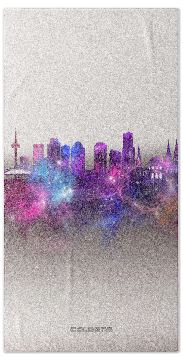 Cologne Beach Towel featuring the digital art Cologne Skyline Galaxy by Bekim M