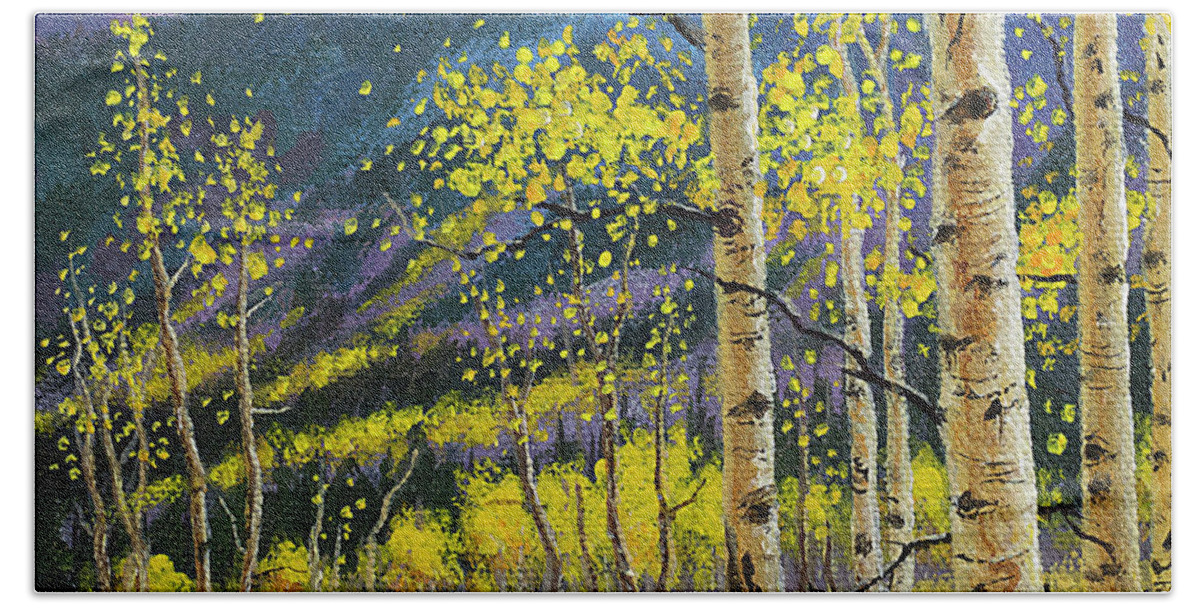 Miniature Art Beach Towel featuring the painting Colorful Aspens by Kim Lockman