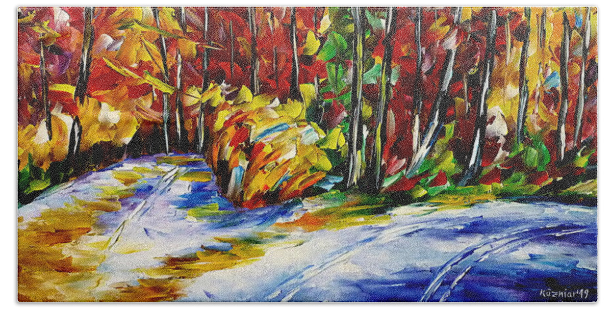 Golden Fall Beach Towel featuring the painting Colorful Autumn by Mirek Kuzniar