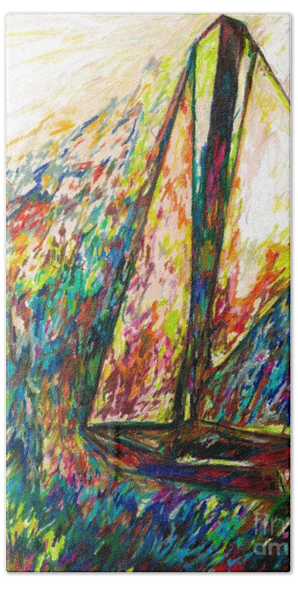 Sailing Beach Sheet featuring the drawing Colorful Day On The Water by Jon Kittleson