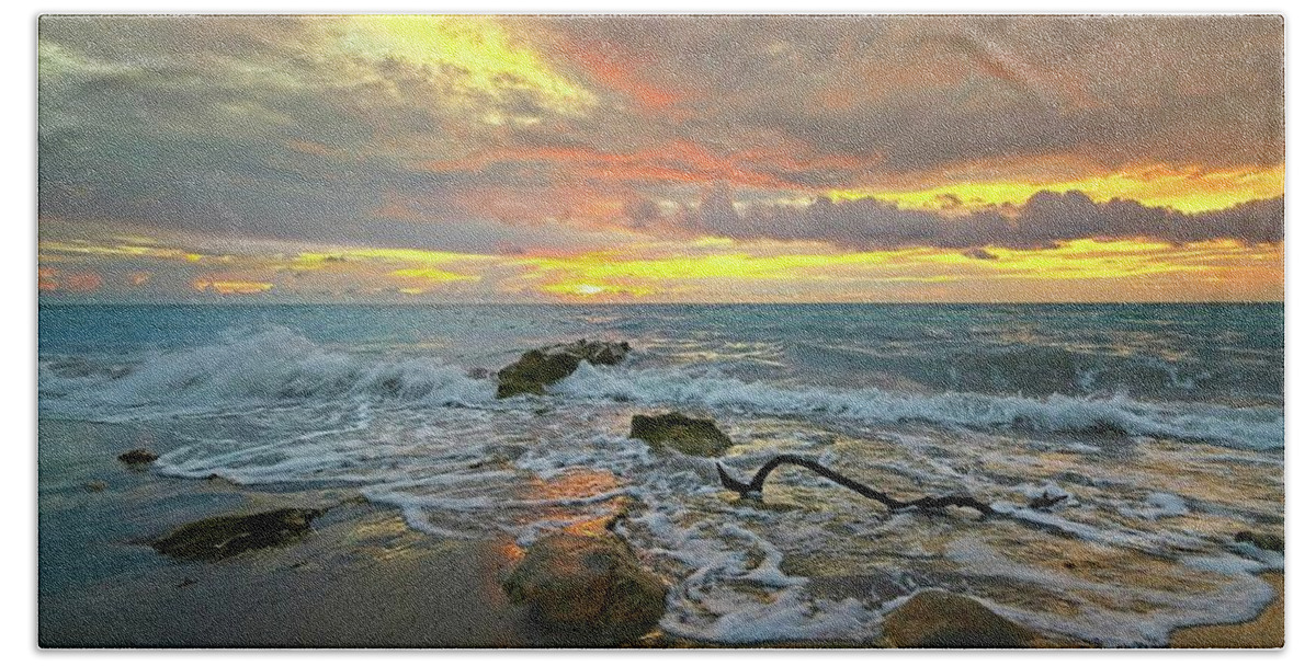 Carlin Park Beach Towel featuring the photograph Colorful Morning Sky and Sea by Steve DaPonte
