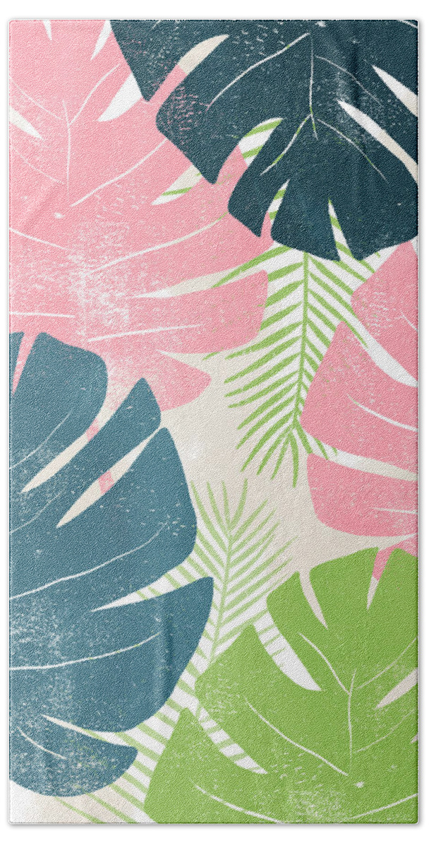 Tropical Beach Towel featuring the mixed media Colorful Palm Leaves 1- Art by Linda Woods by Linda Woods