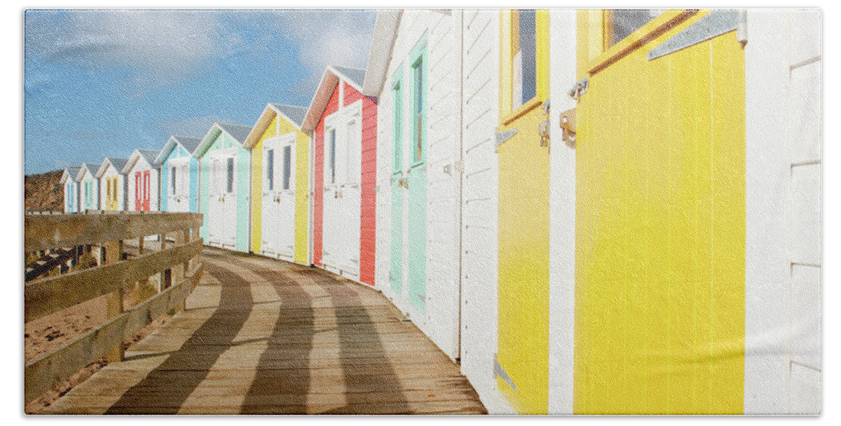 Beach Huts Beach Sheet featuring the photograph Colourful Bude Beach Huts by Helen Jackson