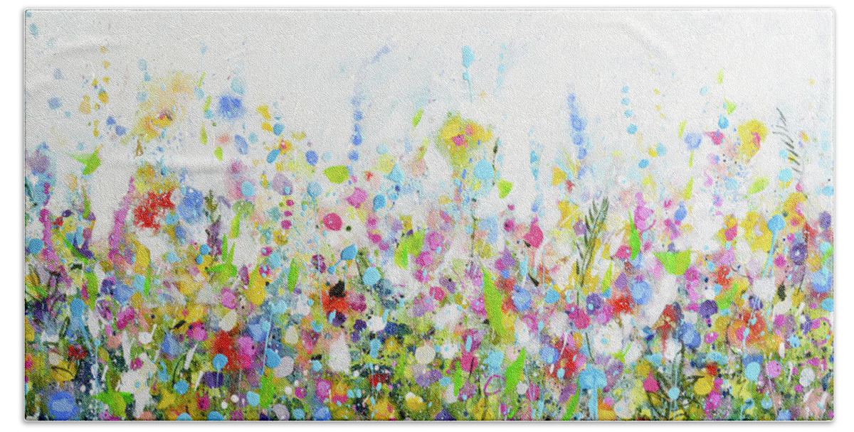 Colorful Beach Towel featuring the painting Colourful Meadow 40 by Tracy-Ann Marrison