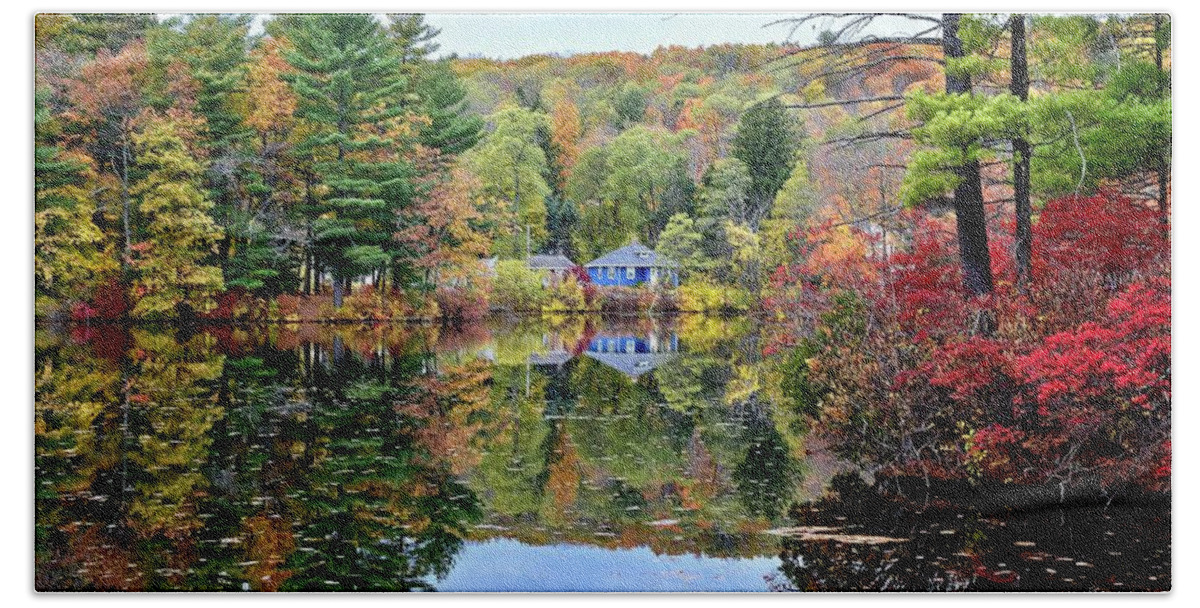Cook's Pond Beach Towel featuring the photograph Cook's Pond in Autumn by Monika Salvan